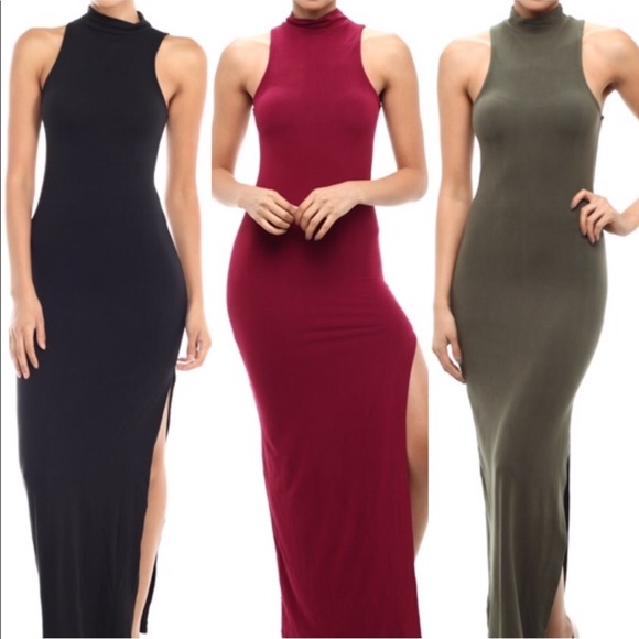 Bodycon Maxi Dress with high slit - Picture 2 of 3